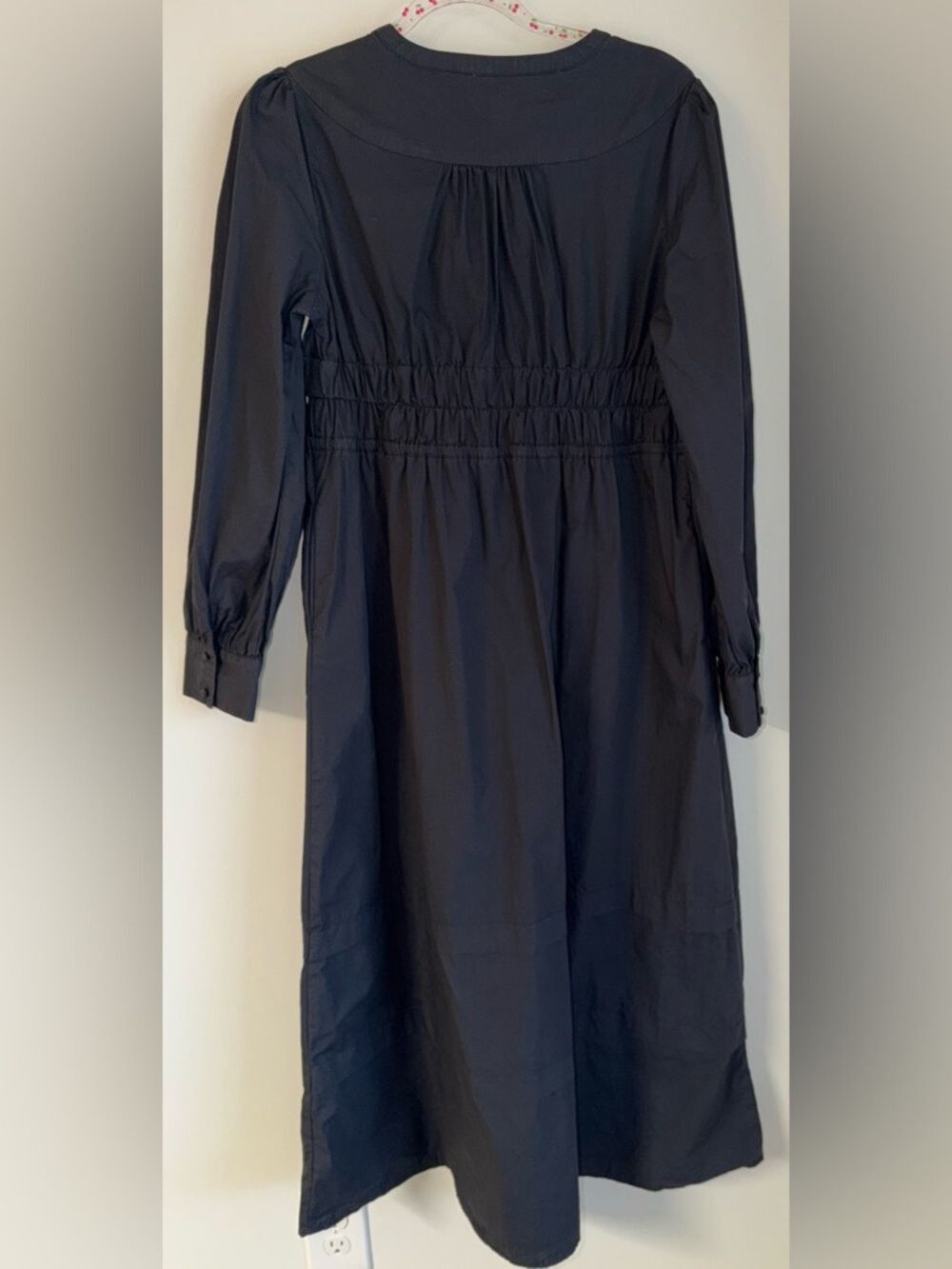 Crescent Black Cotton Maxi Dress Large Long Sleeve Drawstring Waist - Picture 5 of 10